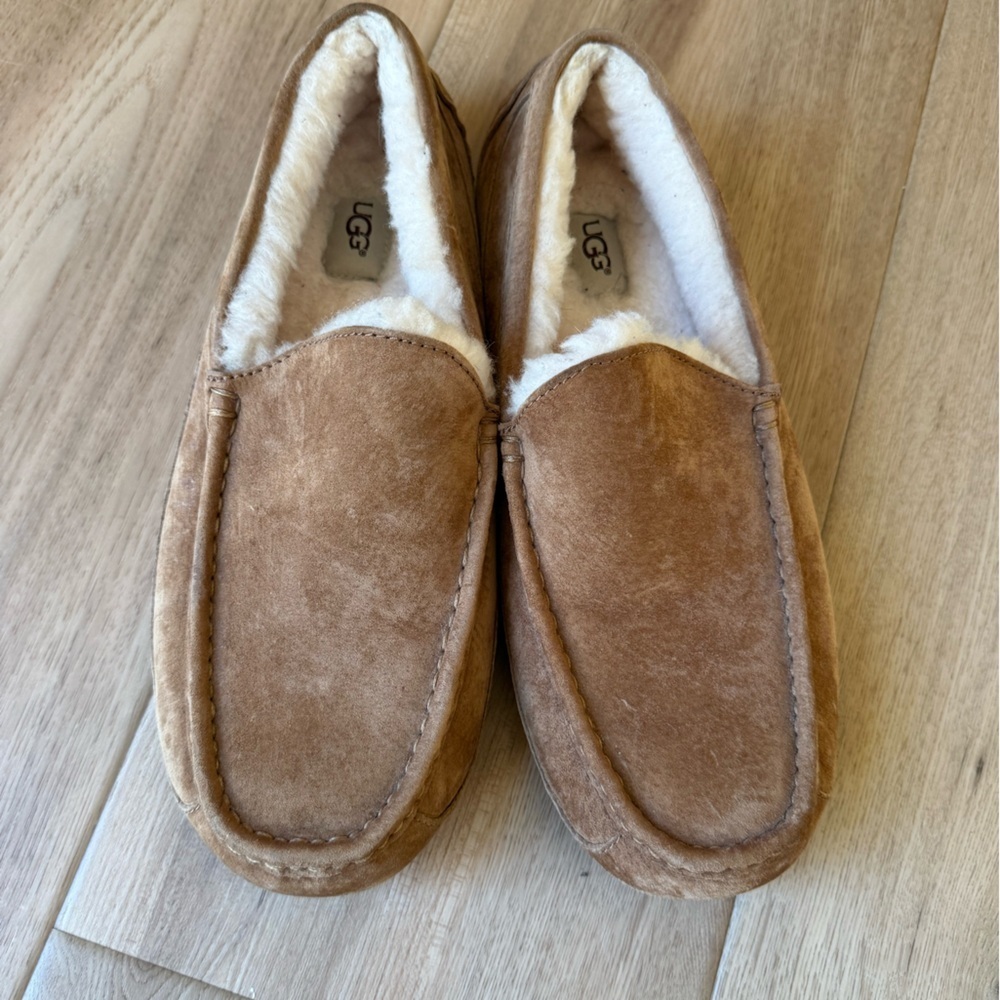Ugg Ascot Chestnut Suede Men Winter Slippers With Shearling Lining Size 12 NWT